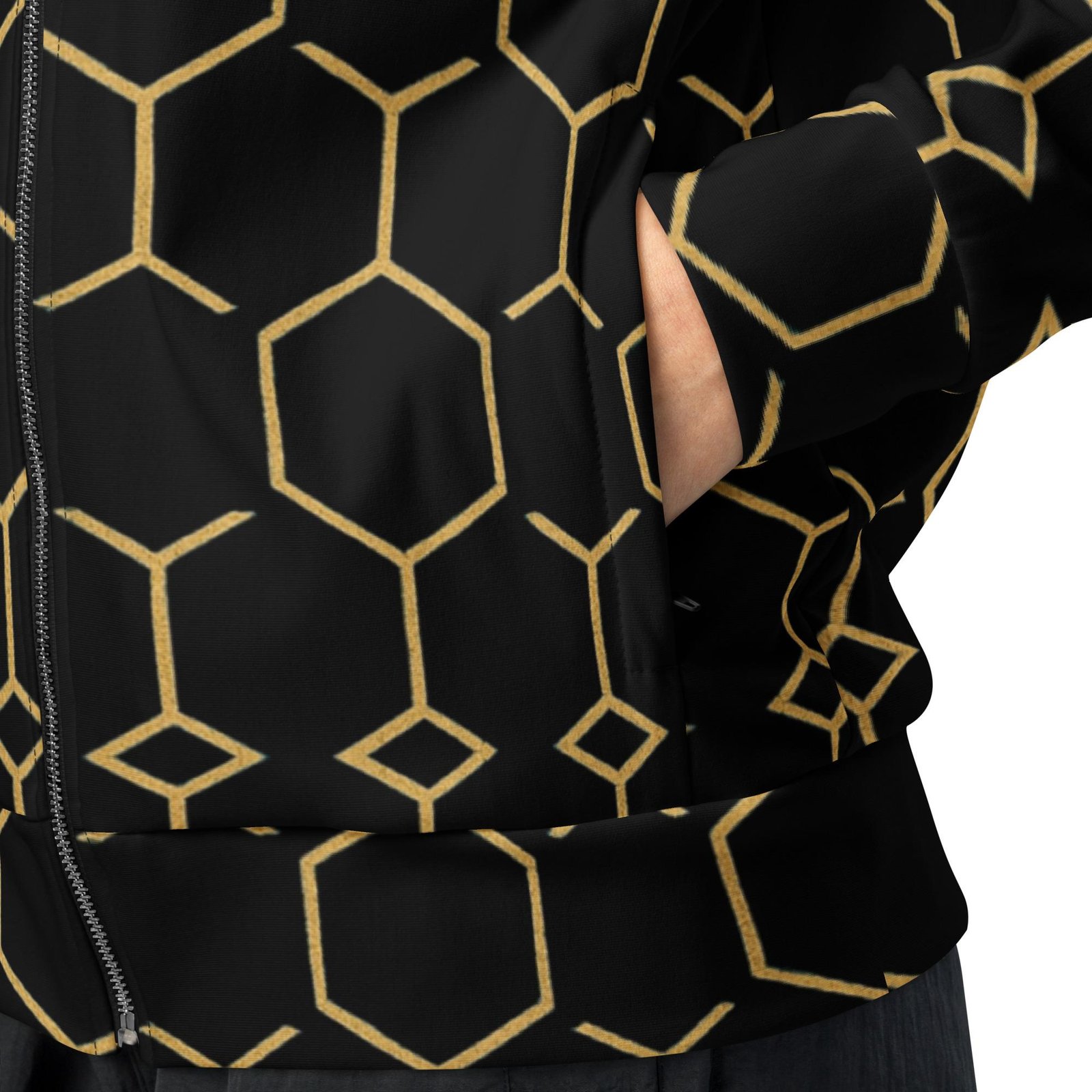 TALISHÉN: Steel Spine Hex Pattern – Unisex track jacket – Black & Gold - Image 9