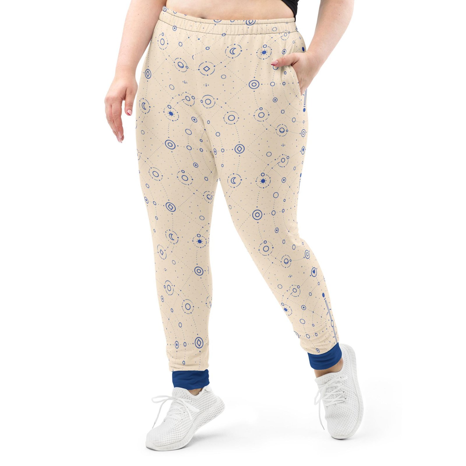 Onegodian Galaxy: Thirteen Worlds Orbit Chain™ – Women's Joggers – Tan & Navy - Image 5