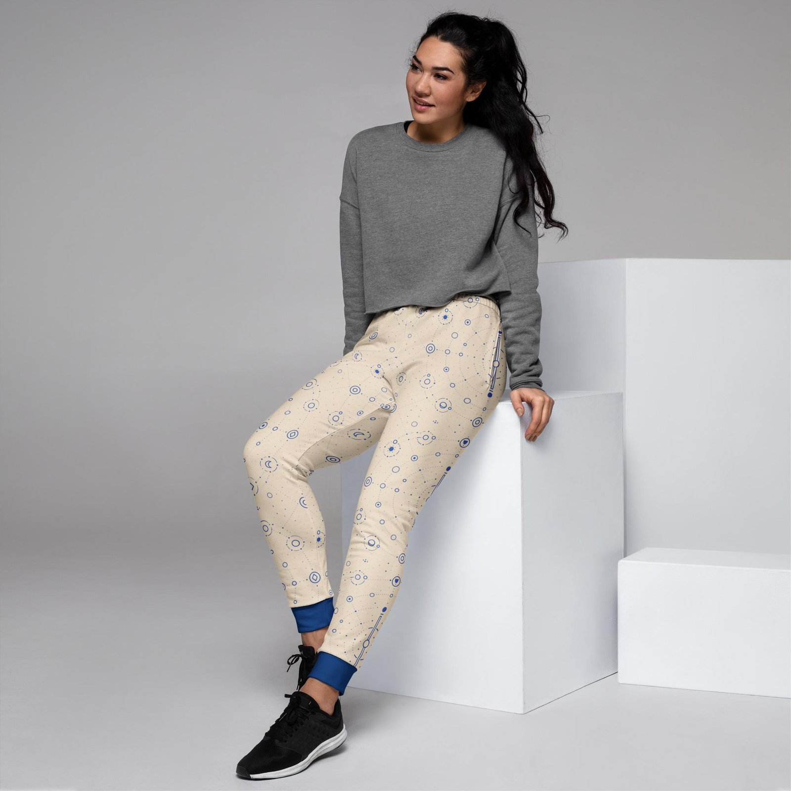 Onegodian Galaxy: Thirteen Worlds Orbit Chain™ – Women's Joggers – Tan & Navy - Image 2