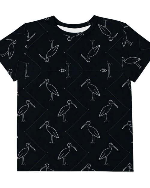 Ibis Line Art Grid – Youth cotton crew neck t-shirt – Black & Cream