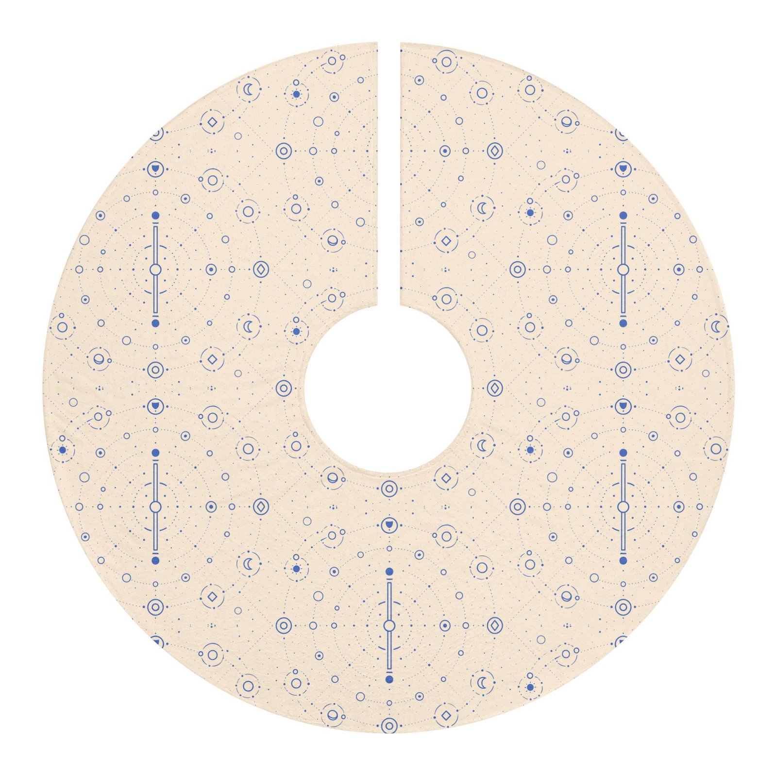 Onegodian Galaxy: Thirteen Worlds Orbit Chain™ – Christmas tree skirt – Tan & Navy