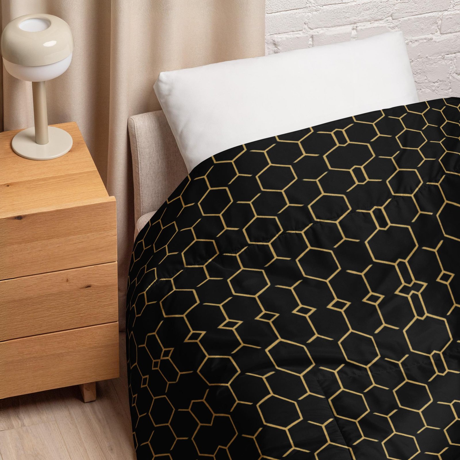 TALISHÉN: Steel Spine Hex Pattern – Comforter – Black & Gold - Image 3