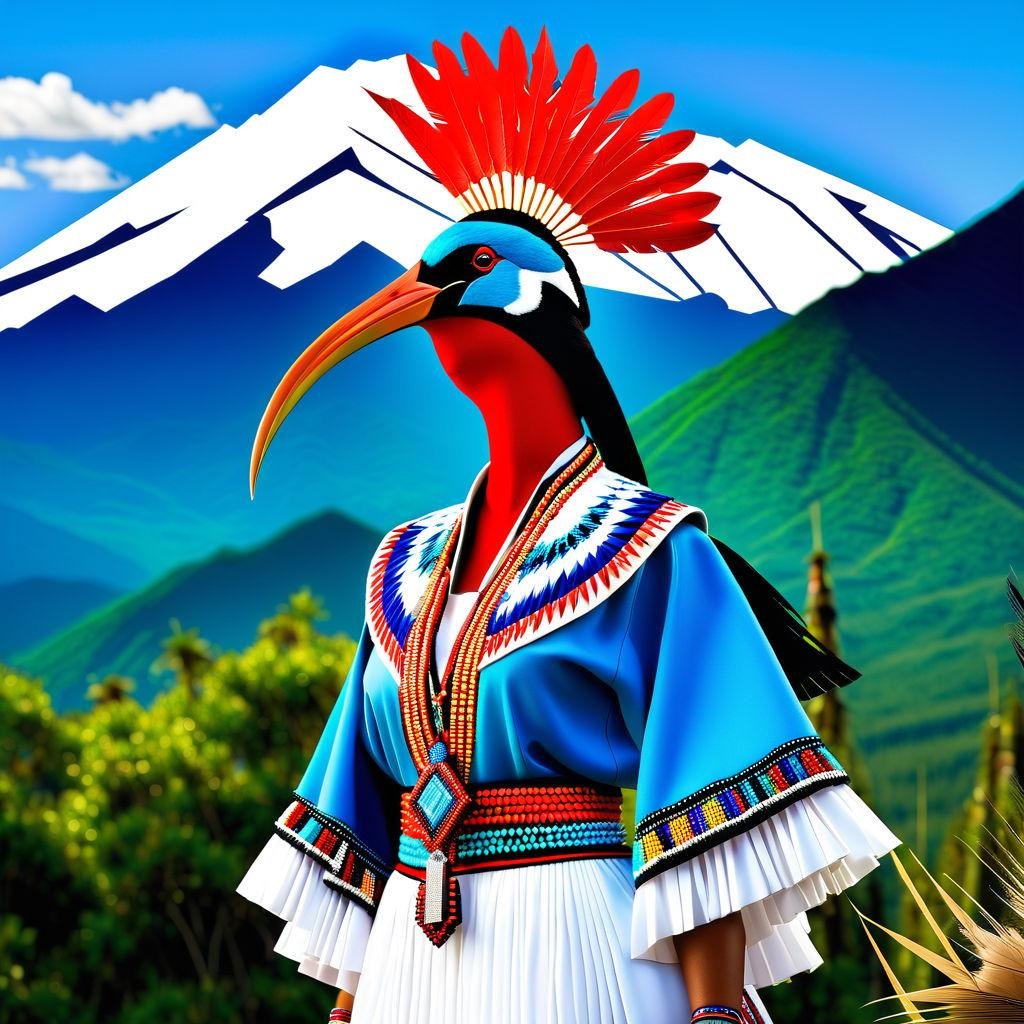 1. Ceremonial Mountain Ibis (Blue Garment, Red Crest)