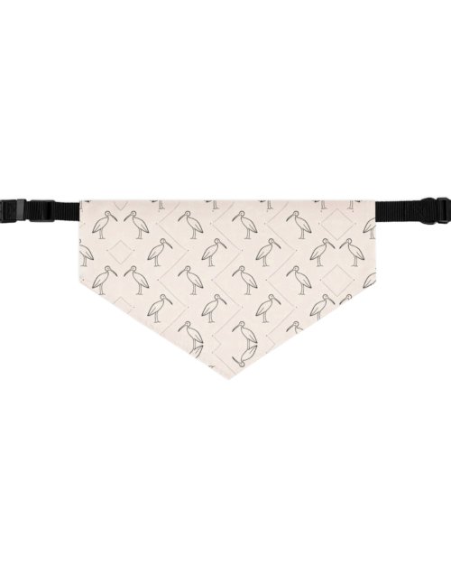 Ibis Line Art Grid – Pet bandana collar – Cream & Black